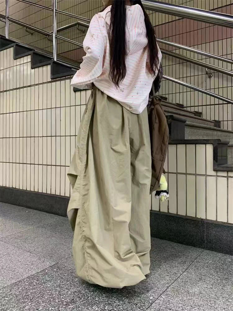STORESDE American Baggy Parachute Pants Women Summer High Waist Oversized Cargo Trousers Y2K Loose Streetwear Folds All Match Pants Mujer