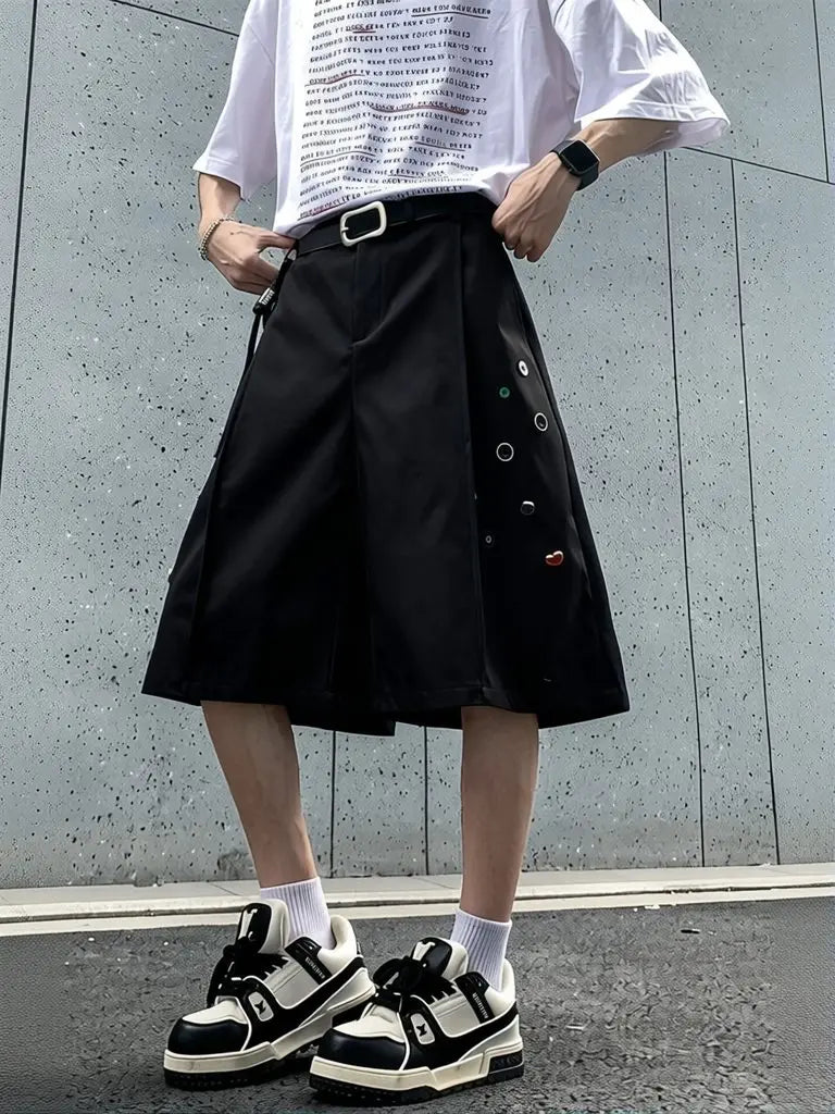 STORESDE Streetwear Wide leg Shorts Men Black Dress Pants Casual Man Oversized Lightweight Breathable Hip Hop Blazer Shorts Summer