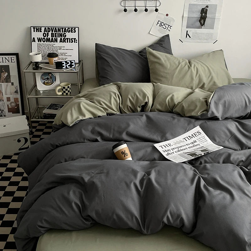 STORESDE 3-piece double color duvet cover + pillowcase, bedding set, soft and breathable bedroom or guest room (without core)