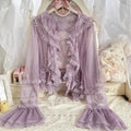 STORESDE Lolita Sweet Women Shirts Lace Mesh Harajuku Blouse Y2K Aesthetic Long Sleeve Preppy Style Female Cardigan Japanese Ruffles Tops
