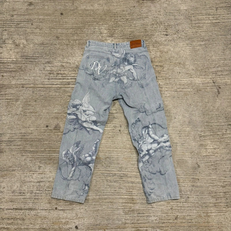 STORESDE Y2k Angel Baggy Jeans Retro High Street Cupids Arrow Men Women Pants American Hip Hop Streetwear Unisex Casual Straight Jeans