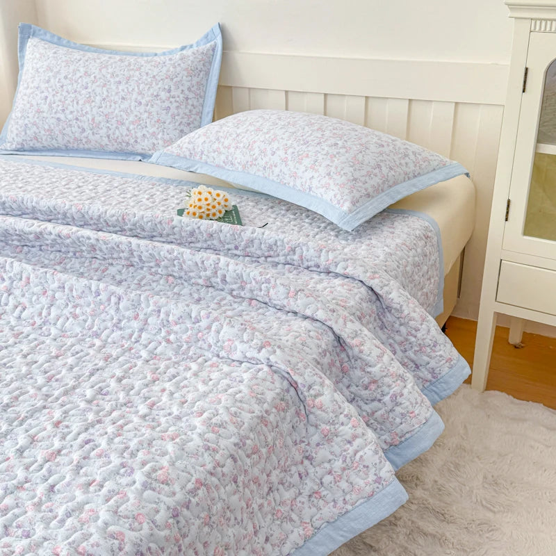 STORESDE 1pc Purple Flower Quilted Bedspreads for Bed Thick Patchwork Blanket Single/Queen/King Floral Style Quilted Duvet Soft Bedspread