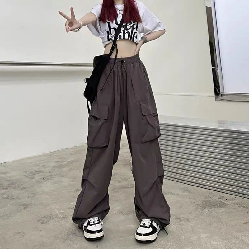 STORESDE American retro workwear casual pants women's summer versatile straight leg hanging feeling ankle tied pants loose wide leg pants