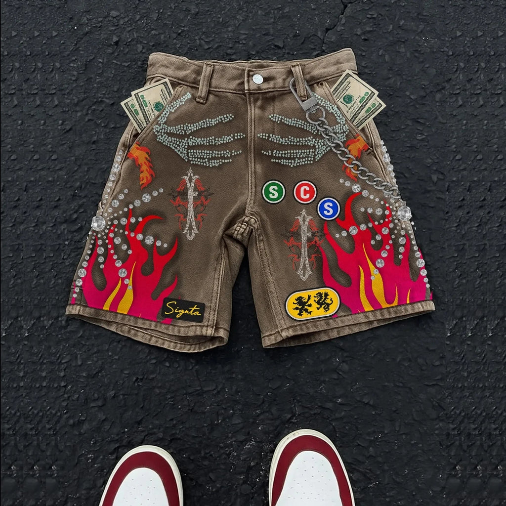 STORESDE Embroidered Shorts Y2K Streetwear Man Woman Clothing Harajuku Hip Hop Baggy Denim Gym Shorts Gothic Summer Basketball Shorts