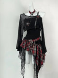 STORESDE Gothic Hot Girl American Fashion 2 Piece Set Women Black Blouse + Chic Irregular Dress New Pure Desire Slim Vintage Suit Summer