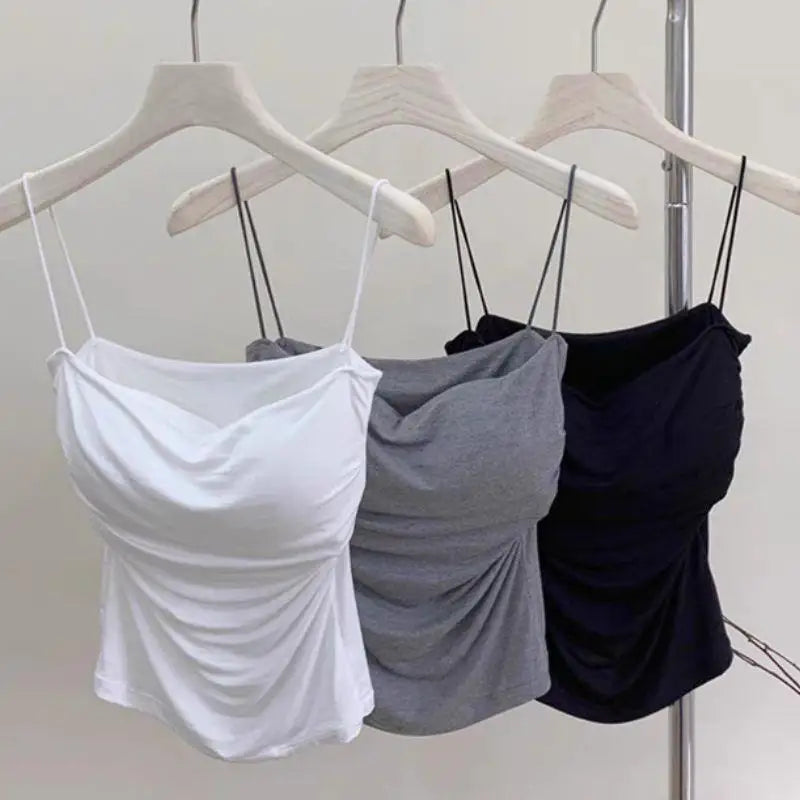 STORESDE Y2K Sexy Tank Tops Women Spaghetti Strap Crop Top With Bra Bodycon Sleeveless Cami Tube Top Basic Camisole Tees Korean Clothes