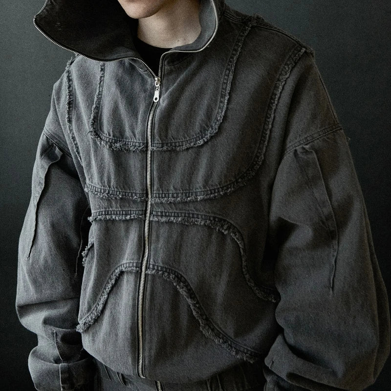 STORESDE Y2K Denim Jacket American Splicing Style Gothic Vintage Trend Unisex Streetwear Punk High Street Oversized Leisure Zip Up Hoodie