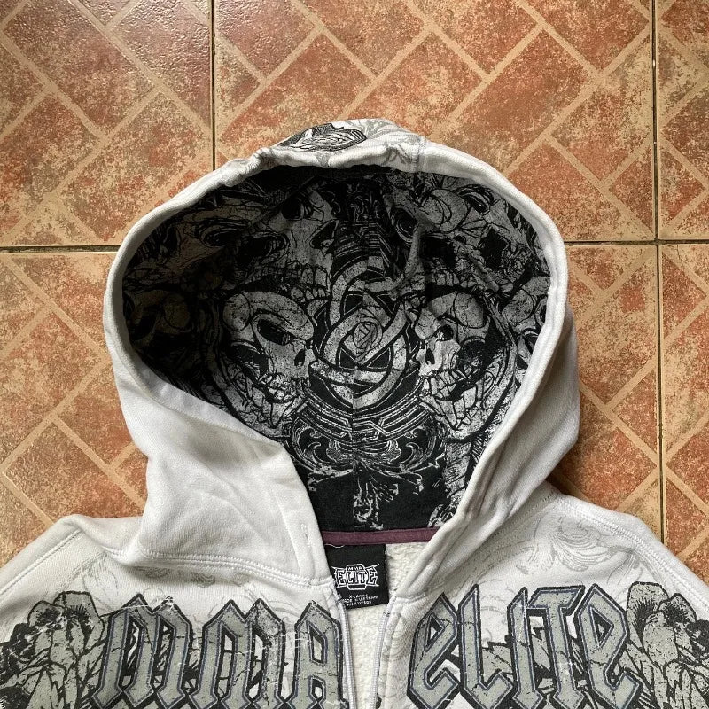 STORESDE 2025 American Vintage Oversized Skull Graphic Zipper Hoodie Men Y2K Harajuku Hip Hop Gothic Couple Casual Joker Sweatshirt Coats