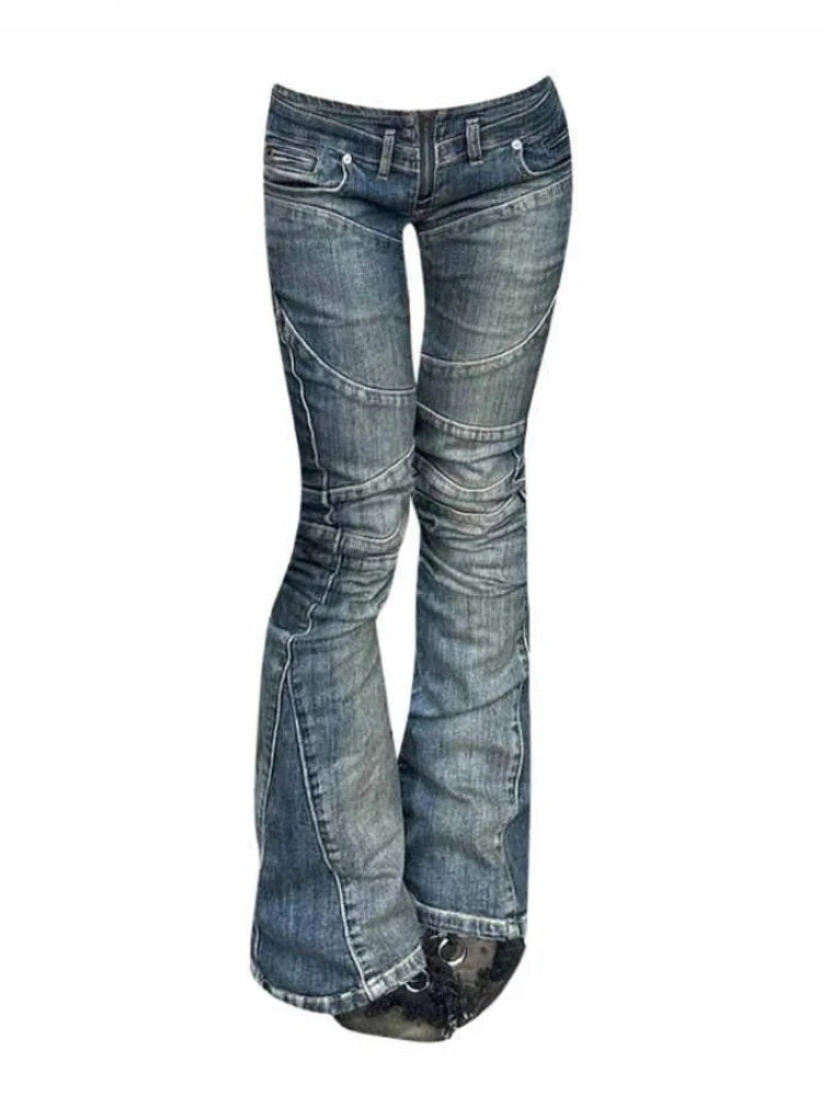 STORESDE Vintage Streetwear Low Rise Jeans for Women Gyaru Harajuku Japanese Y2k Grunge Designer High Street Skinny Jeans