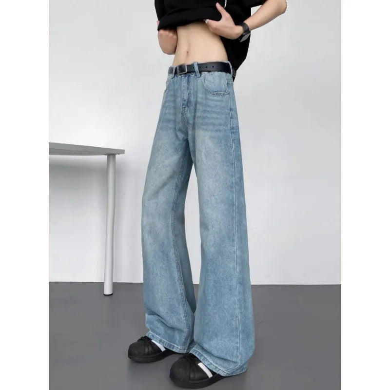 STORESDE New American Vintage Washed Distressed Men's Jeans Baggy Jeans Micro Flare Retro Streetwear Hip Hop Trousers