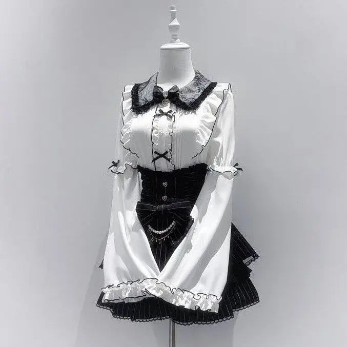 STORESDE Harajuku Sweet Bow Black Plaid Dresses All-match Slim Fit Kawaii Lolita Dress for Women Autumn New Long Sleeve Vestidos De Mujer