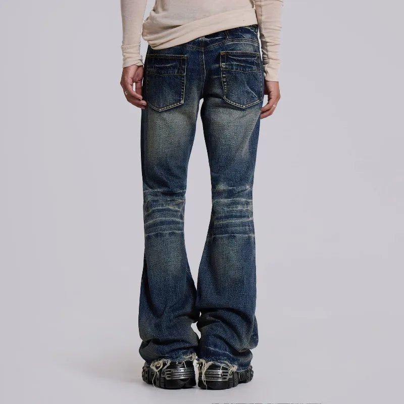 STORESDE Y2K Mid Blue Flared Jeans Vintage Washed Men Women Bootcut Jeans Gothic High Street Unisex Streetwear Retro Baggy wide leg Pants