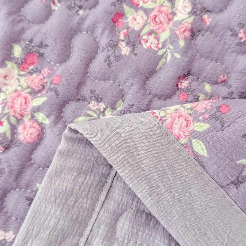 STORESDE 1pc Purple Flower Quilted Bedspreads for Bed Thick Patchwork Blanket Single/Queen/King Floral Style Quilted Duvet Soft Bedspread