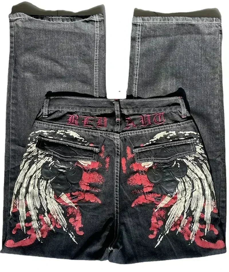 STORESDE 2025 New American Trend Retro Hip-hop Embroidery Pattern Baggy Jeans For Men And Women Y2K Harajuku Gothic Wide Pants Streetwear