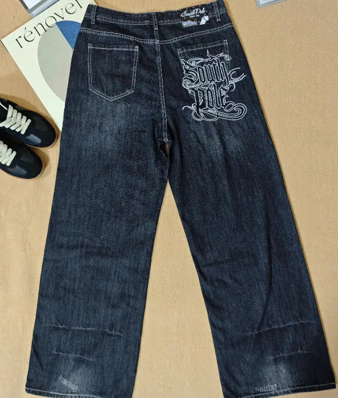 STORESDE American Y2K New Pattern Embroidery Baggy Jeans Men High Street Vintage Hip Hop Fashion Casual Joker Couple Wide-leg Pants