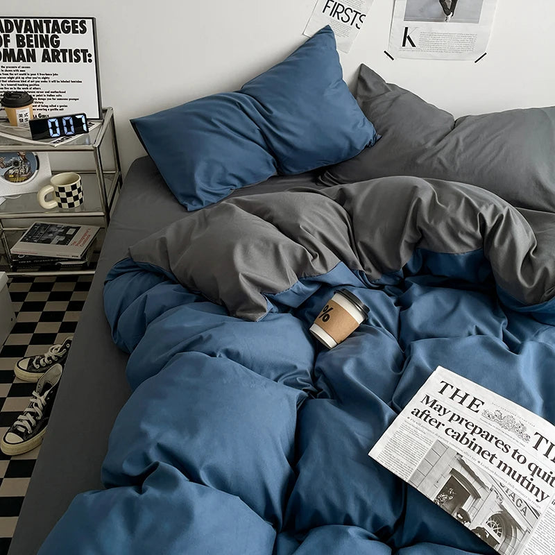 STORESDE 3-piece double color duvet cover + pillowcase, bedding set, soft and breathable bedroom or guest room (without core)