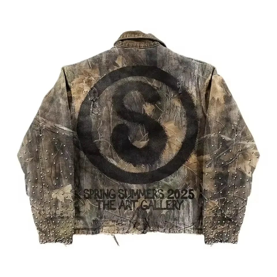 STORESDE Vintage Classic Camo Jacket Y2K Coats for Mens and Womens Harajuku Hip Hop Letter Embroidery Oversized Jacket Casual Streetwear