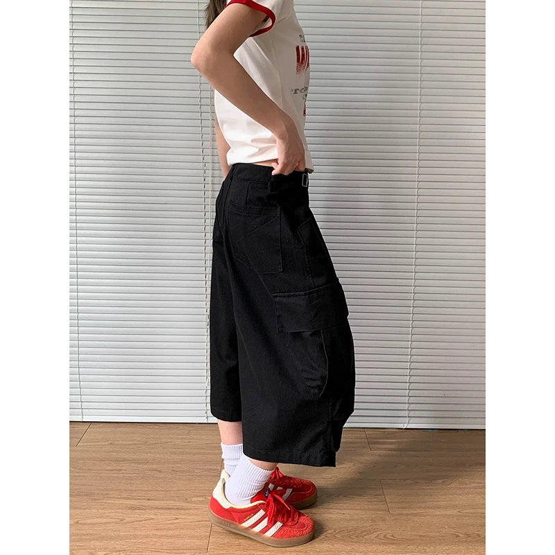 STORESDE ZHIZOU American Vintage Y2k 2000s Cargo Pants Women Harajuku Oversized Baggy Summer Shorts Trousers Streetwear khaki Jean Capris