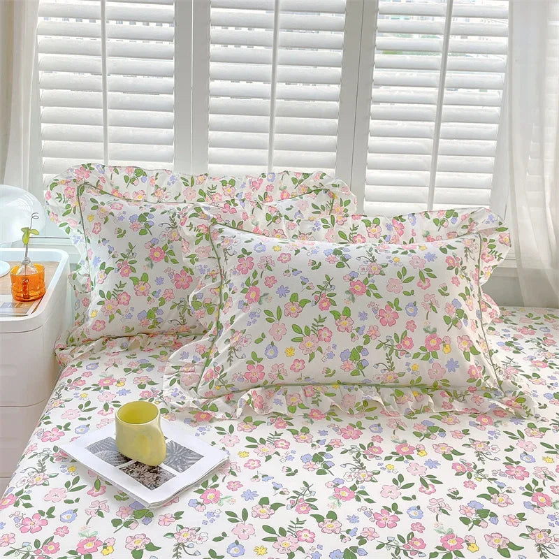 STORESDE A pair of cotton printed pillowcases with ruffled edges, garden body pillowcases, bed pillowcases