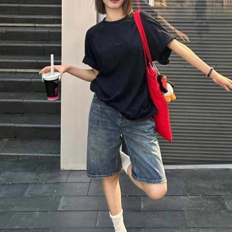 STORESDE Spring Summer Women Casual Denim Shorts Fashion Female Wide Leg Short Jeans Knee Lenght Denim Pant Women High Waist Shorts Girls