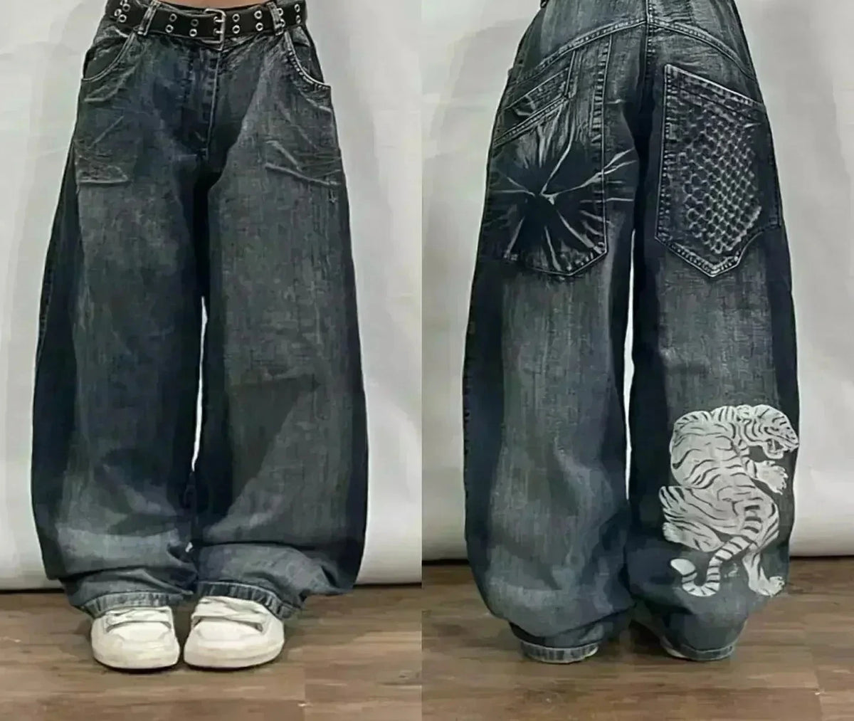 STORESDE 2025 New American Trend Retro Hip-hop Embroidery Pattern Baggy Jeans For Men And Women Y2K Harajuku Gothic Wide Pants Streetwear