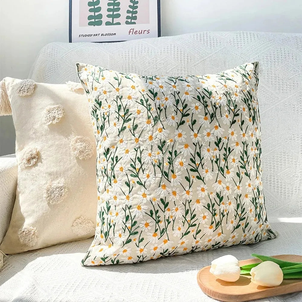 STORESDE 45x45CM Embroidered Floral Pillow Case Decor Home Light Luxury Sweet Pillow Cushion Cover Throw Square Funda Cogines De