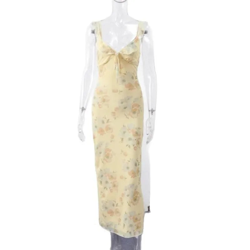 STORESDE Summer Flower Printed Women's Sexy Low-cut Dress Sleeveless Backless Slim Sling Dresses 2025 Beach Vacation Lady Vestidos