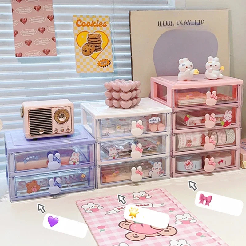 STORESDE Desktop Storage Box Organizer Student Drawer Box Pen Holder Cute Office Childrens Hair Accessories Stationery Rack Organizer Box