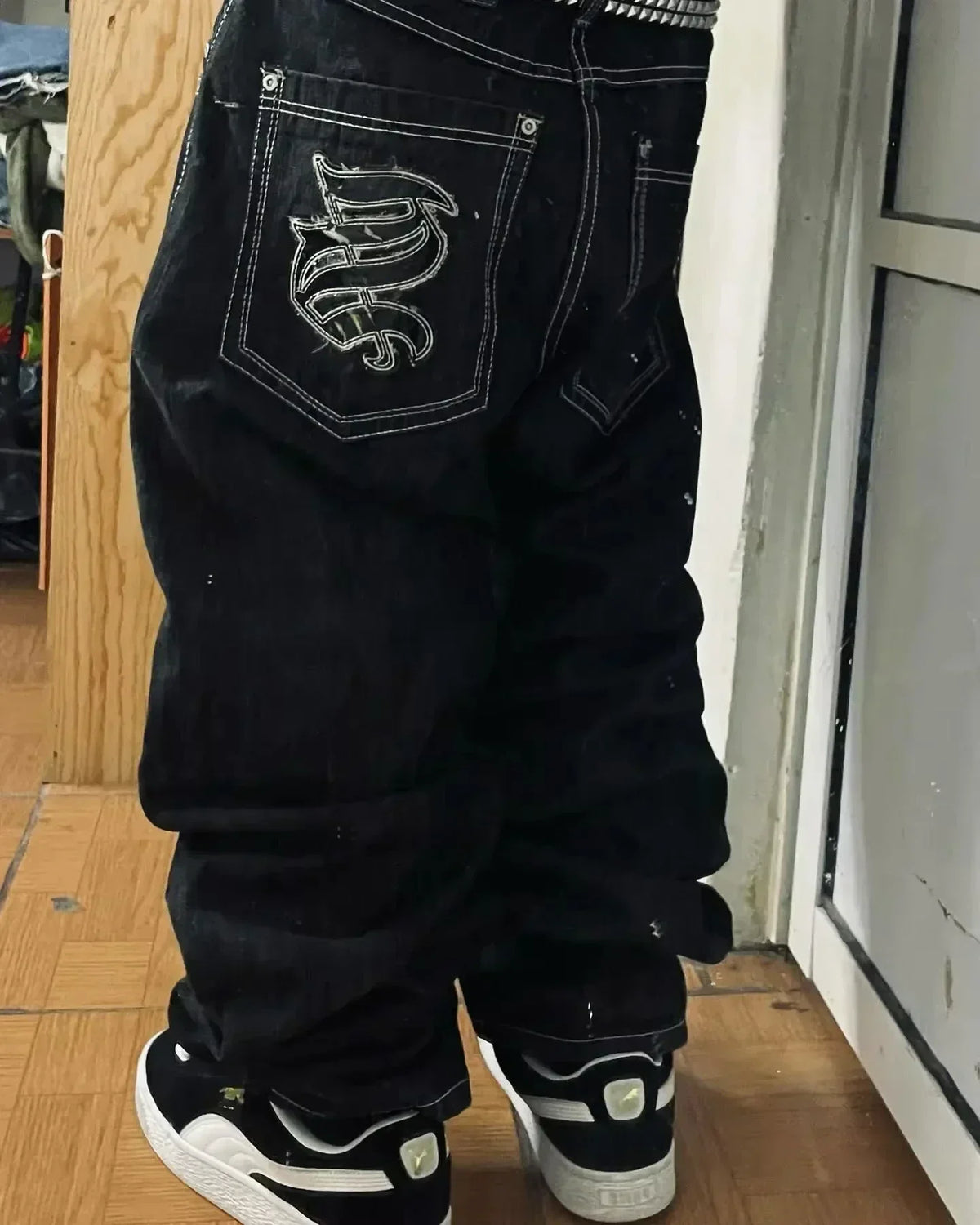 STORESDE 2025 New American Trend Retro Hip-hop Embroidery Pattern Baggy Jeans For Men And Women Y2K Harajuku Gothic Wide Pants Streetwear