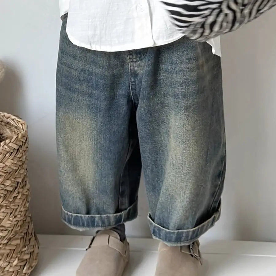 STORESDE Kids Wide Leg Pants New 2025 Spring Autumn Fashion Korean Casual Baggy Simple Style Jeans