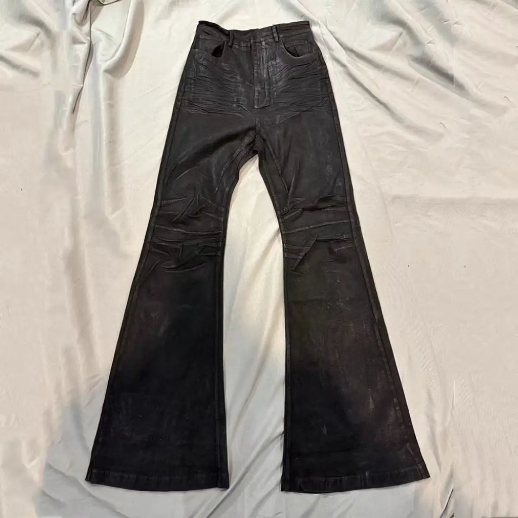 STORESDE American Retro Heavy Industry High Street Coated Micro-Flared Jeans For Men And Women Black Gothic Vintage Casual Loose Jeans