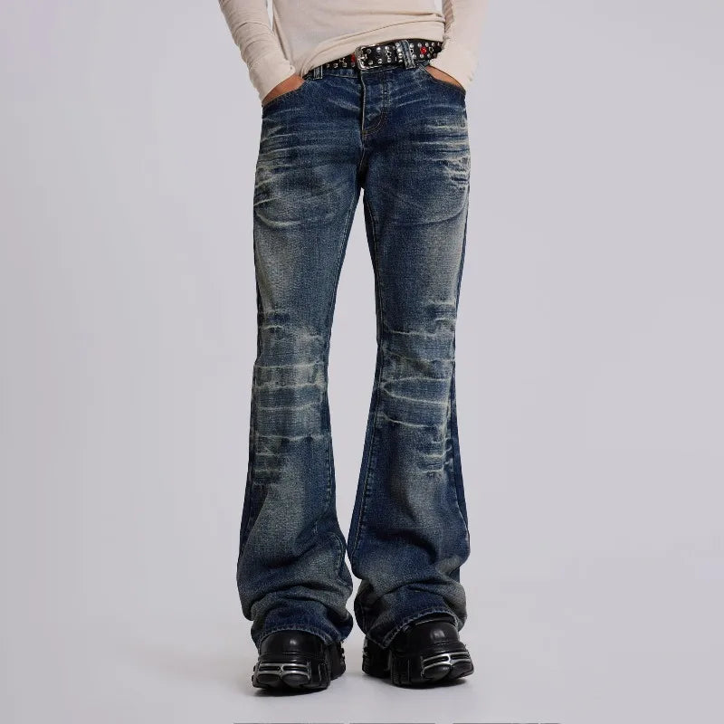 STORESDE Y2K Mid Blue Flared Jeans Vintage Washed Men Women Bootcut Jeans Gothic High Street Unisex Streetwear Retro Baggy wide leg Pants