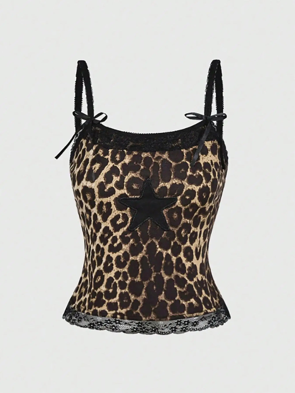 STORESDE Ladies Leopard Print Halter Top Sexy Casual Lace Splice Butterfly Knot Embroidered Star Ladies Tank Top
