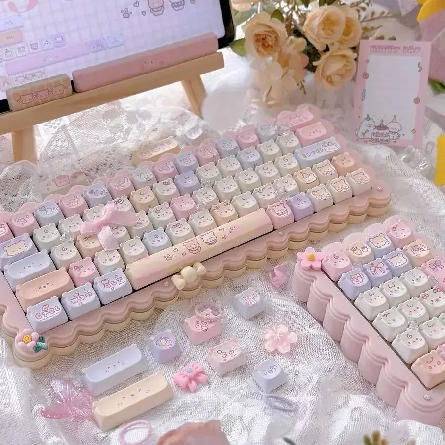 STORESDE Cat Keycaps Cute Keycap Set of Keys PBT Key Cap Gift EAO Sublimation Mechanical Keyboard Cap 2.25 U 2.75U for Alice