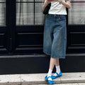 STORESDE 2026 Summer High Street Women Baggy Thin Jeans Female High Waist Capri Pants Girls Solid Color Leisure Denim Shorts