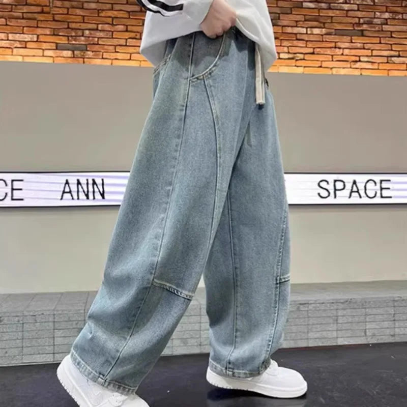 STORESDE Boys Scimitar Jeans Spring and Autumn New Children's Wide Leg Pants Medium Older Boys Pants