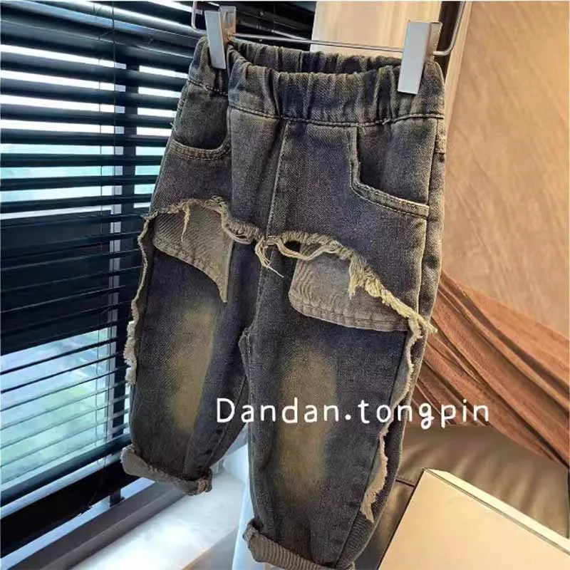 STORESDE Boys Jeans Children Spring Denim Autumn New Fashion Straight Pants 2025 Kids Loose Casual Elastic Trousers 2-8 Years Old