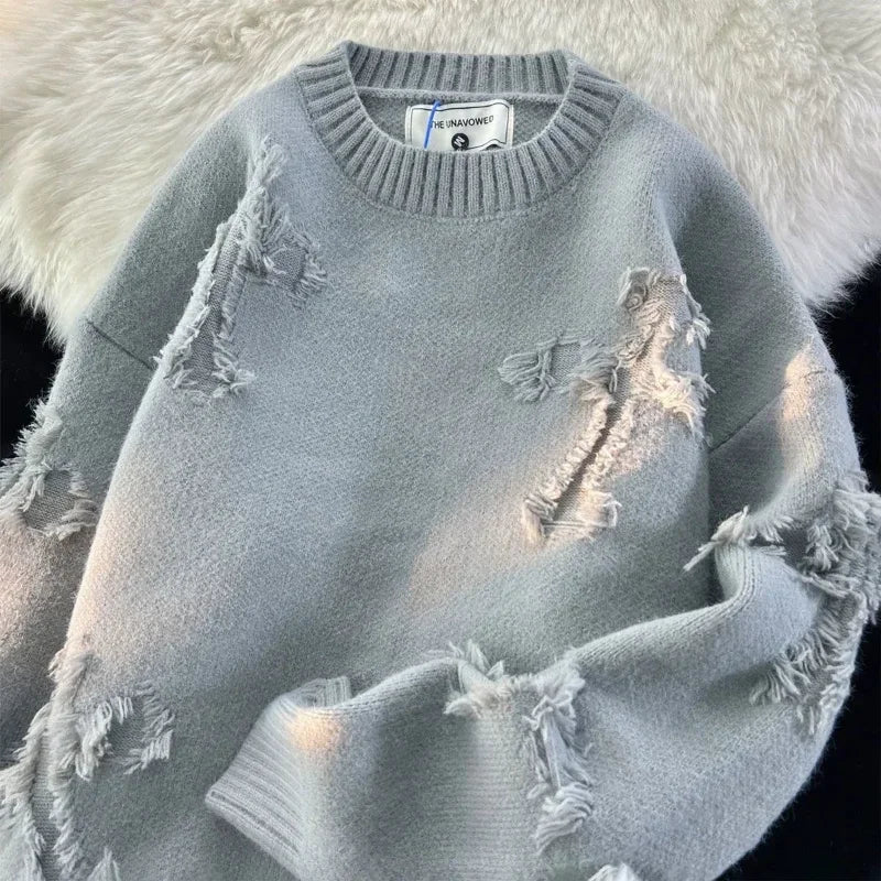 STORESDE 2026 Autumnand y2k Streetwear Men New Retro Hole Fringed Sweater Loose Versatile Sweater For Men And Women Long Sleeve Sweater