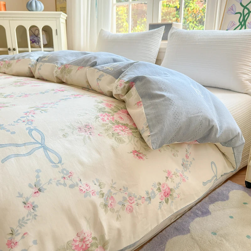 STORESDE 100% Cotton Duvet Cover - Floral Printed Design, Luxury Pre-Washed Finish, Single Duvet Cover for Bedroom - Easy Care