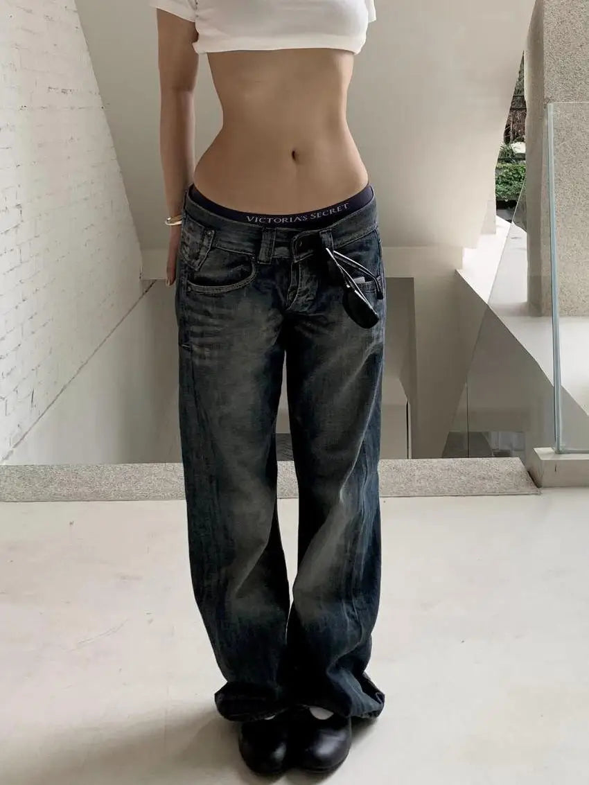 STORESDE 2025 Autumn Women's Blue Y2k Baggy Jeans Harajuku Japanese 2000s Style Denim Trousers American Vintage Jean Pants Trashy Clothes