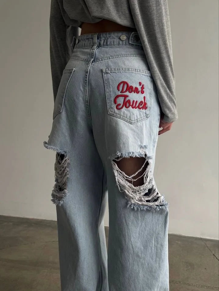 STORESDE 2026 Retro Embroidered Ripped Jeans Women High-waisted Straight Classic Hip-hop Denim Pants Comfortable Stretch Vintage Jeans