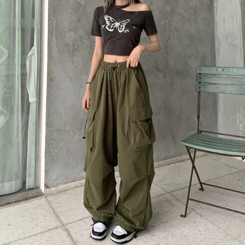 STORESDE American retro workwear casual pants women's summer versatile straight leg hanging feeling ankle tied pants loose wide leg pants