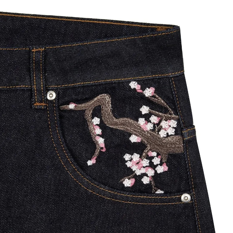 STORESDE Y2k Trendy Baggy Jeans Harajuku Retro Blossom Embroidery Men Pants Gothic High Street Streetwear Unisex Straight Denim Trousers