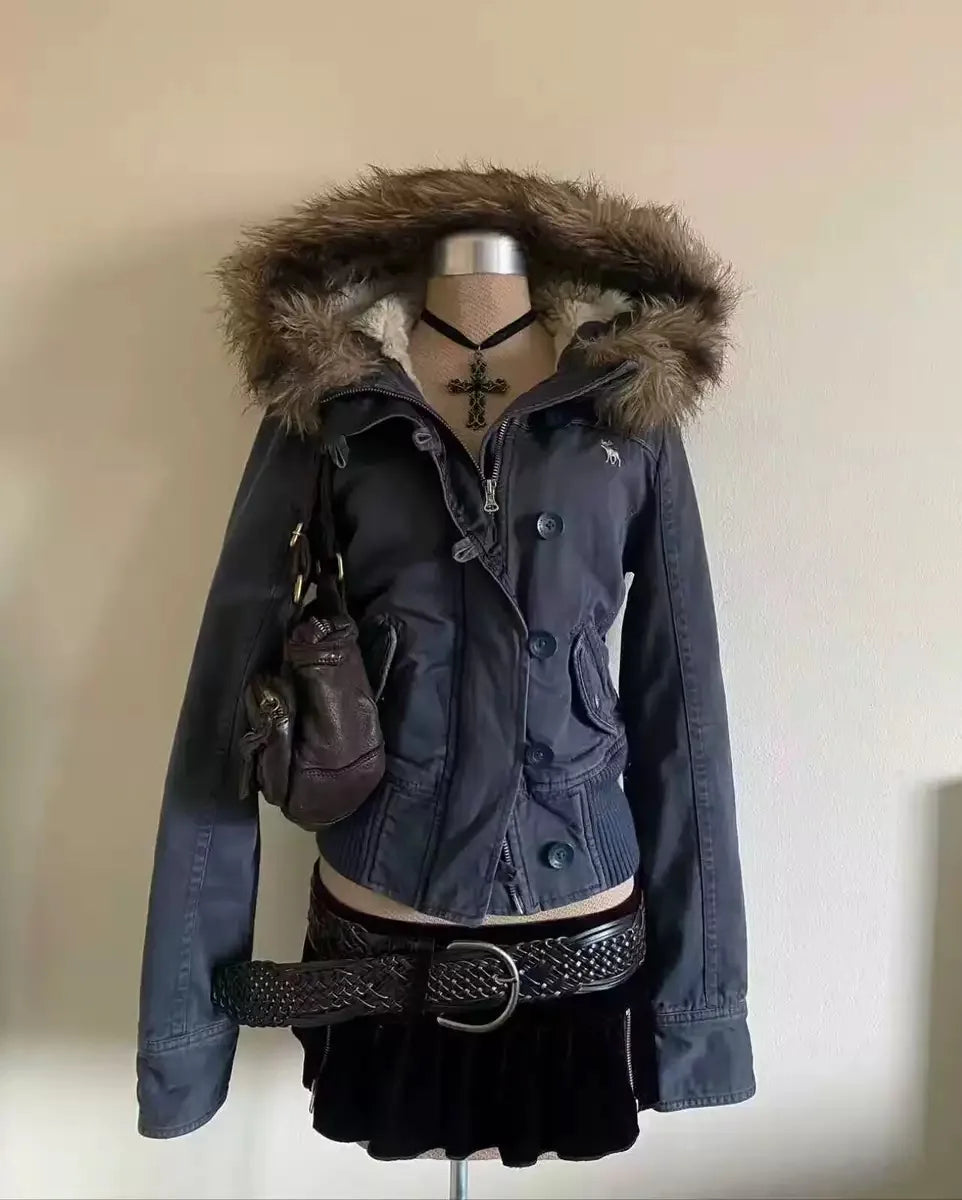 STORESDE Autumn and winter fashion jacket millennium style brown 2025Y2K retro new style waist slimming short coat small versatile top