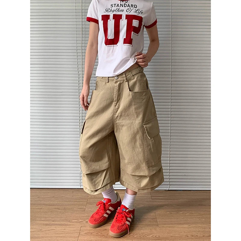 STORESDE ZHIZOU American Vintage Y2k 2000s Cargo Pants Women Harajuku Oversized Baggy Summer Shorts Trousers Streetwear khaki Jean Capris