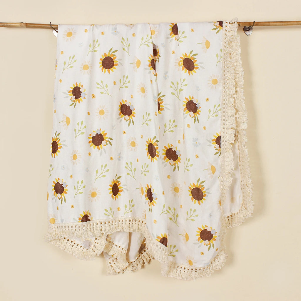 STORESDE Cotton Breathable Flowers Print Baby Tassels Swaddle Blanket Summer Air Condition Cover Blanket For Kids Stoller Cover Blanket