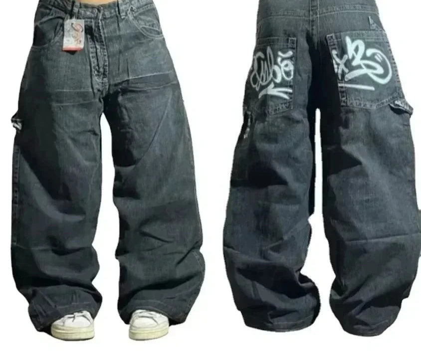 STORESDE 2025 New American Trend Retro Hip-hop Embroidery Pattern Baggy Jeans For Men And Women Y2K Harajuku Gothic Wide Pants Streetwear