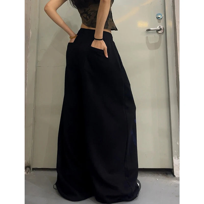 STORESDE 2026 American Style Vintage Gradient Letter Print Casual Wide Leg Pants Loose Fit Hip Hop Jazz Dance Women Fashionable Trousers