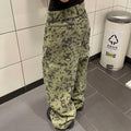 STORESDE American retro large size washed distressed camouflage rivet jeans women street loose slimming wide leg trousers