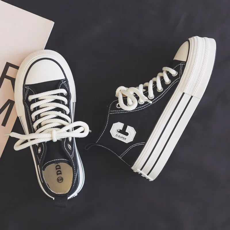 STORESDE 2026 Summer Women's Sneakers New Canvas Lace-Up Women's Sports Shoes Breathable Platform Sneakers Shoes White Casual Women Shoes